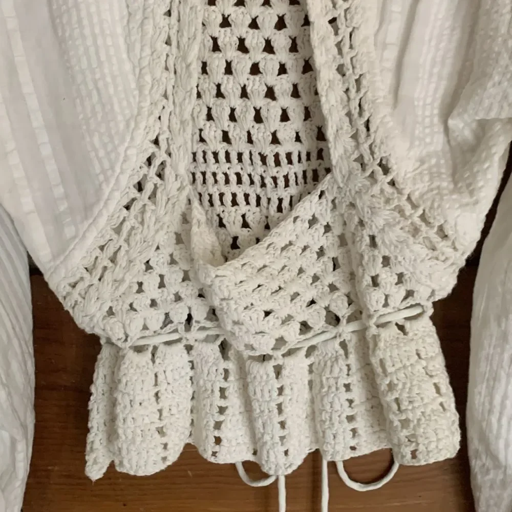 Free People Megan ivory crocheted long sleeve top NWT